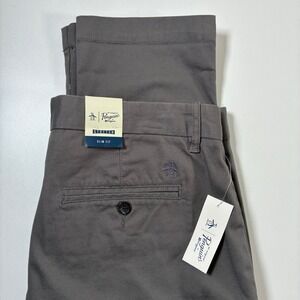 NEW Original Penguin Chino Pants 33x32 Castlerock Grey Slim Fit Stretch
